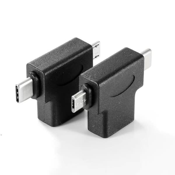 2-pakning OTG-omformer 2-i-1 USB 3.0 til Micro USB og USB C hann til USB 3.0 hunn til Micro USB hann