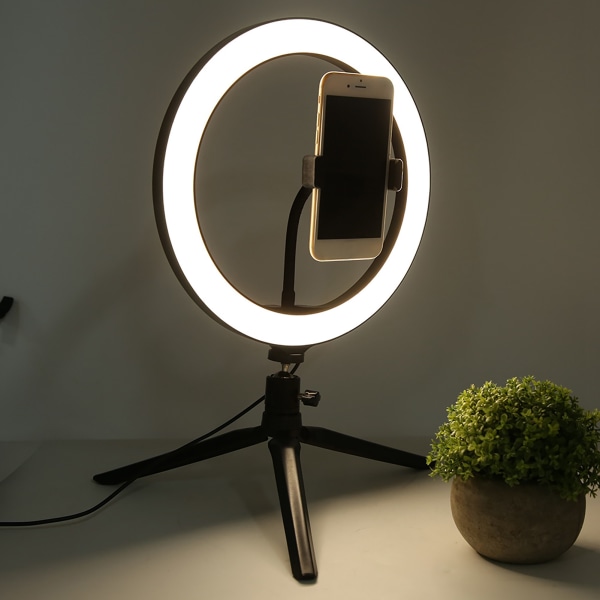 26cm/10in Ring Light LED Live Lamp Fill Light Dimbar USB port 2800K-7000K med skrivbordsstativ set