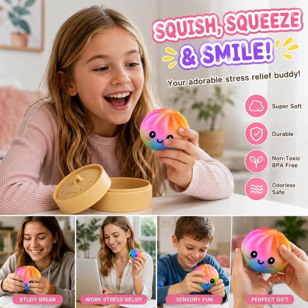 Regnbue Dumpling Squishy - Farverigt Bolleformet Stresslegetøj, Sensorisk Dekompression Legetøj til Afslapning 2 stk