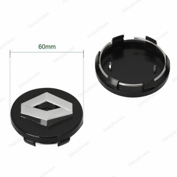 Sæt med 4 hjulcenterkapsler, erstatning til Renault 60mm (Sort)