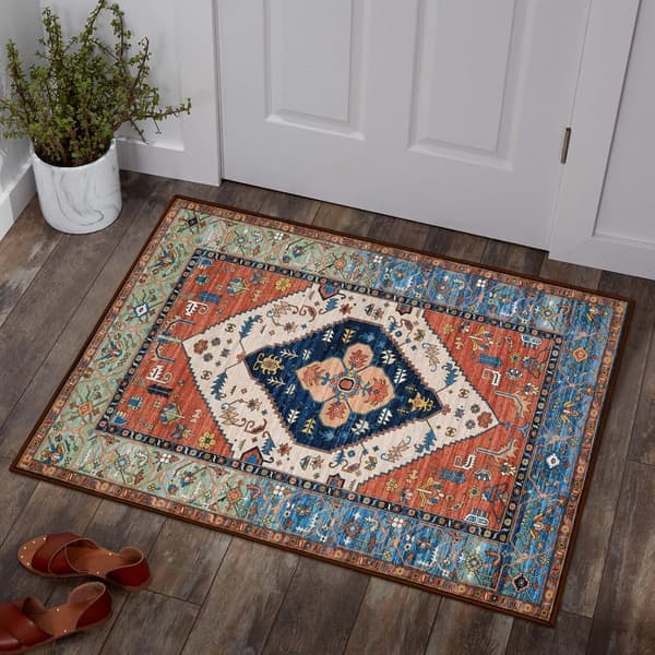 Boho Entrétæpper - 2x3Ft Lille Tæppe Køkkentæpper Vaskbare Tæpper til Soveværelse Lav-Høj Køkkentæpper Orientalsk Dørmåtte til Entré Badeværelse