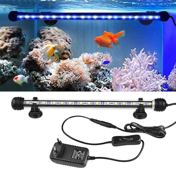 Nedsenkbar LED Aquarium Light Bar med kontroll, timer, blå og hvit farge, vanntett, 19 cm, 3,6W