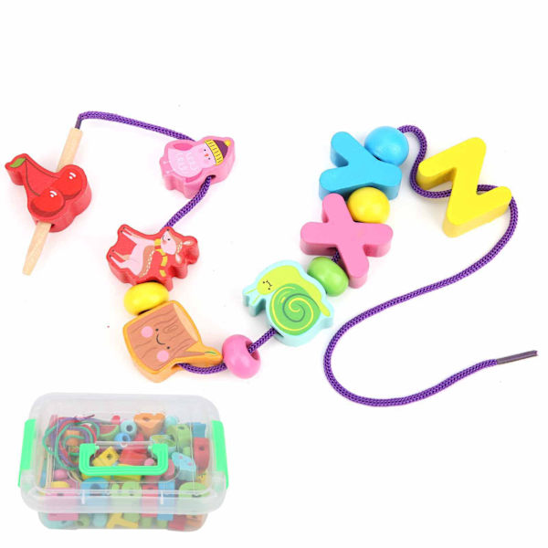 Baby Lacing Beads Toy Wooden Infant String Threading Toys DIY Educational Birthday Gift