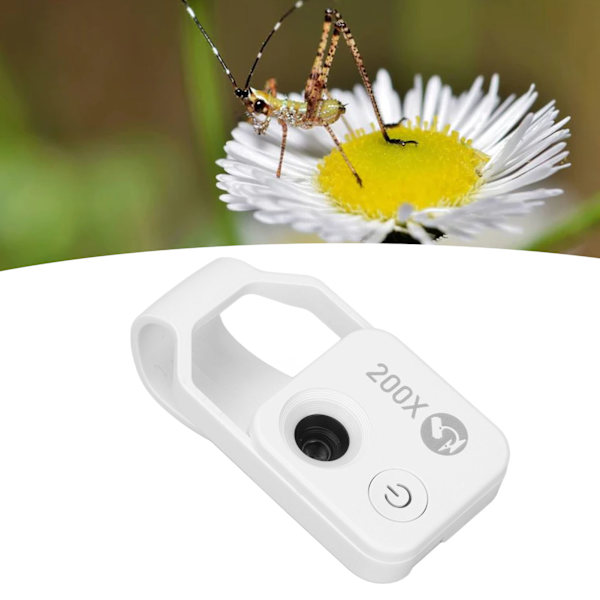 Bärbart Mini Fickmikroskop med 200X Zoom, CPL-Lins, LED-Ljus - Vit