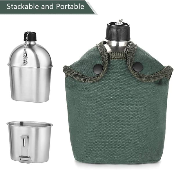 Militær vannflaskesett 2 stk 1000ml 600ml rustfritt stål militær