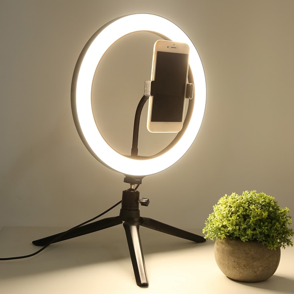 26cm/10in Ring Light LED Live Lamp Fill Light Dimbar USB port 2800K-7000K med skrivbordsstativ set