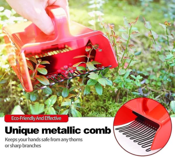 Berry picker with metal comb and ergonomic handle for easier berry picking