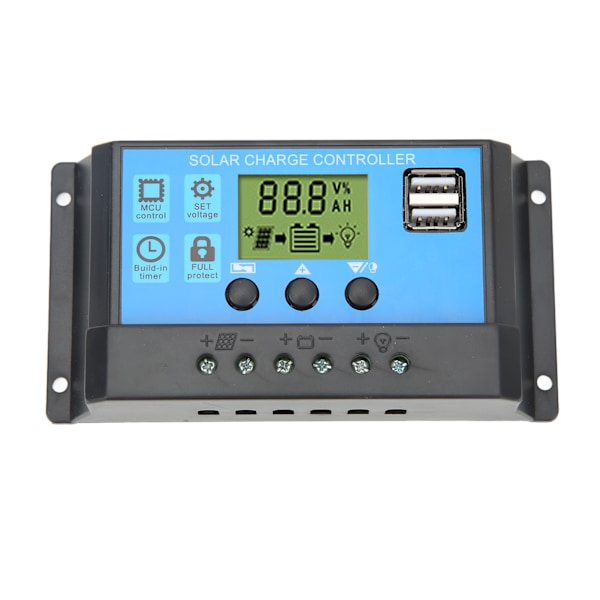 12V 24V Solcellsladdningsregulator USB PWM Fotovoltaisk Solpanel Laddningsregulator med LCD-display 20A