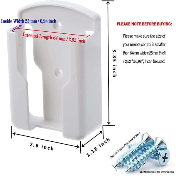 Seinälle kiinnitettävä kaukosäätimen pidike televisiolle ja ilmastointijärjestelmille - Yleinen säilytyslaatikko, valkoinen (2 kpl)