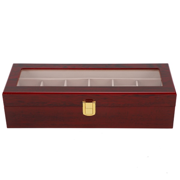 Træ 6 Grid Watch Display Box Transparent vindues Ur Opbevaringsboks (rød)