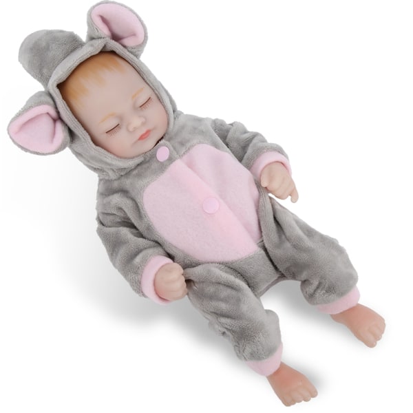 Mini Baby Doll Naturtro Silikone Lukke Øjne Badelegetøj Piger Dukke Legetøj til nyfødte Grå Pink Dukke