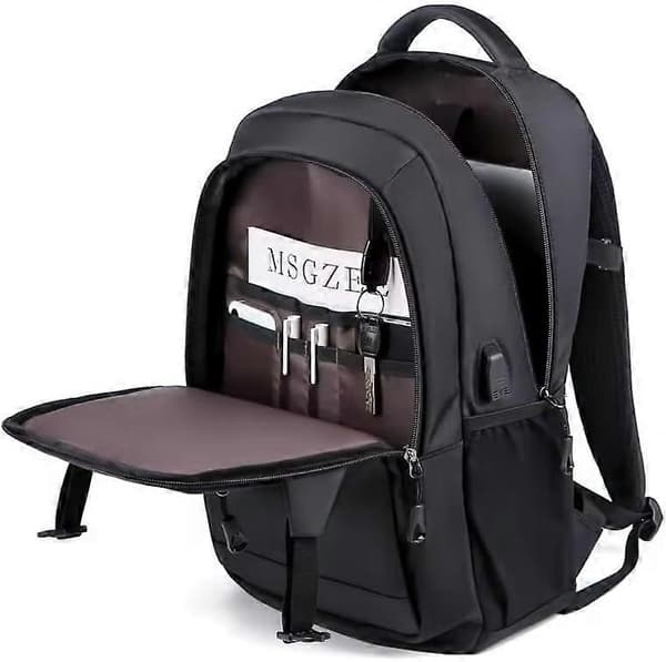 Fritidsrygsæk sort med hovedtelefonstik USB-port, Sort, 45*29*12cm
