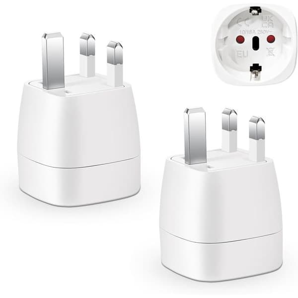 2-delt UK stikadapter, Europa til UK Type G rejseadapter, hvid