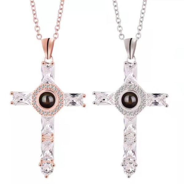 Cross Projection Necklace Choker Crystal Cross Lord's Prayer Cross Halsband för vänner Fars present