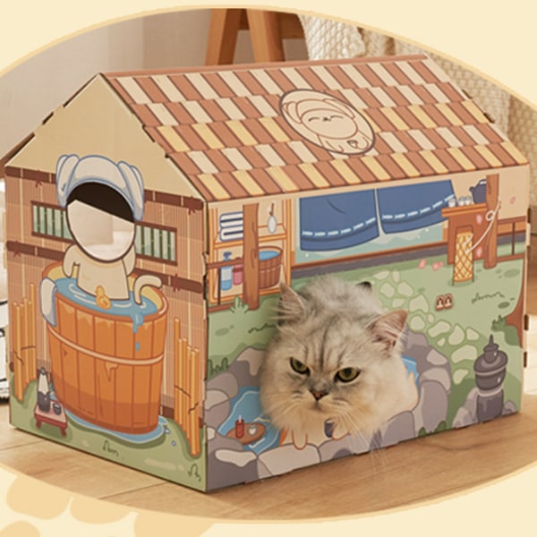 Cardboard Cat House Turvallinen, terveellistä kulutusta kestävä kannettava kissan leikkimökki kissanminttulla kissoille Coffee House