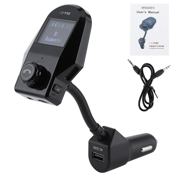 Auton FM-lähetin langaton Bluetooth MP3-soitin laturi sisäänrakennettu mikrofoni AUX-kaapelilla