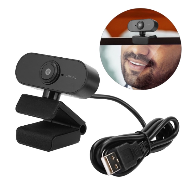 1080P-tietokonekamera mikrofonilla pöytätietokoneen USB verkkokameran ilmainen asema videopuhelua varten (musta)