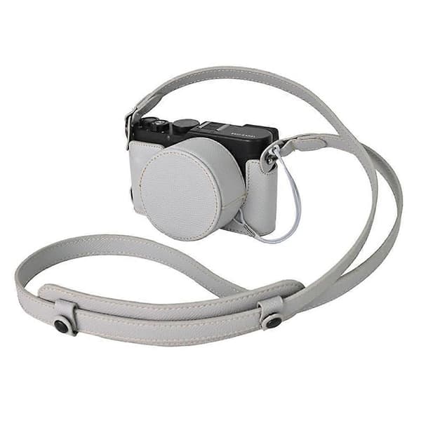 For Leica D-Lux 8 Camera Base with Lens Cap Shoulder Strap PU Leather Protective Case - White
