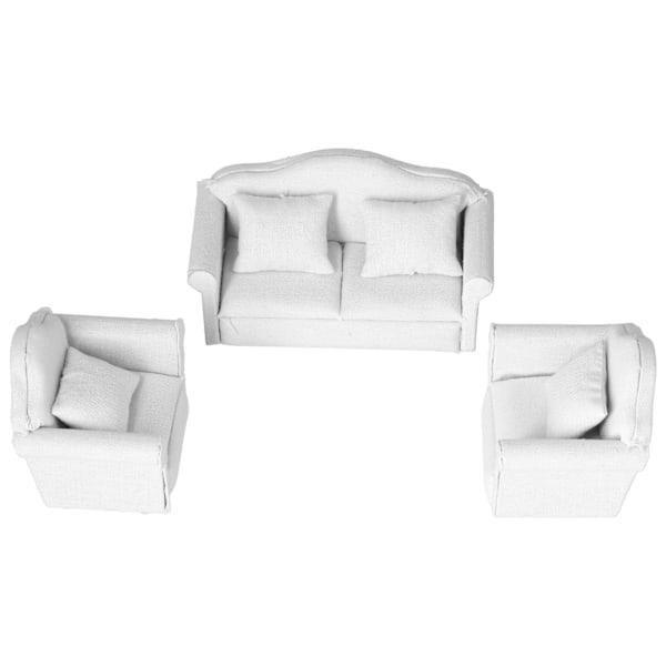 1:12 Dockhus Mini Soffa Ren Vit 3-Delars Soffa Set Mini Vardagsrums Möbelmodeller Vit
