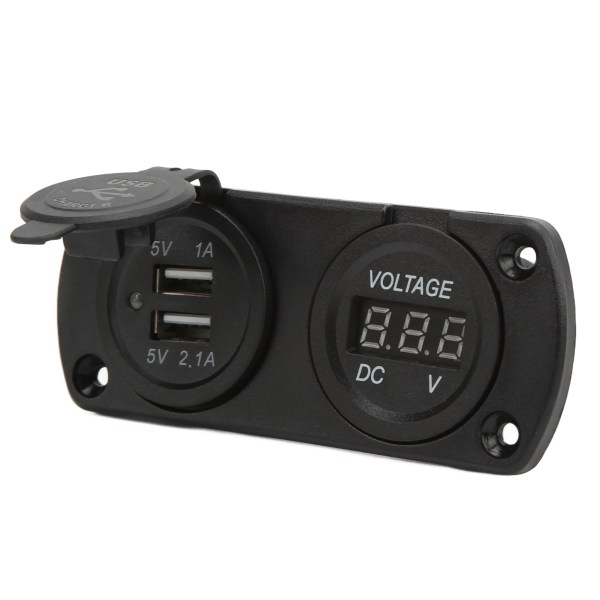 Snabb billaddare spänningsmätare Dubbel USB 12‑24V Vattentät 2,1A utgång Universal för motorcyklar båtar