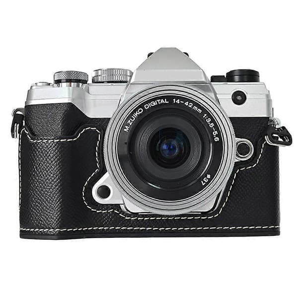 For Olympus OM-5 Camera Case Battery Opening Palm Texture PU Leather Half Body Bottom Protection - Black