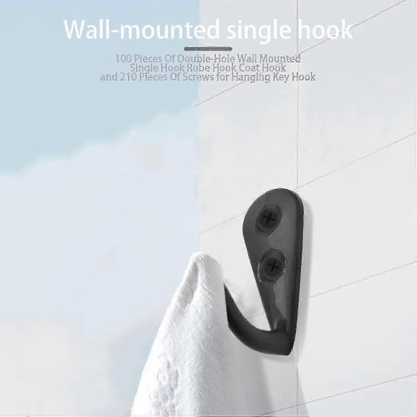 100 Pieces Double Hole Wall Mounted Single Hook Coat Hook and 210 Pieces Screws for
