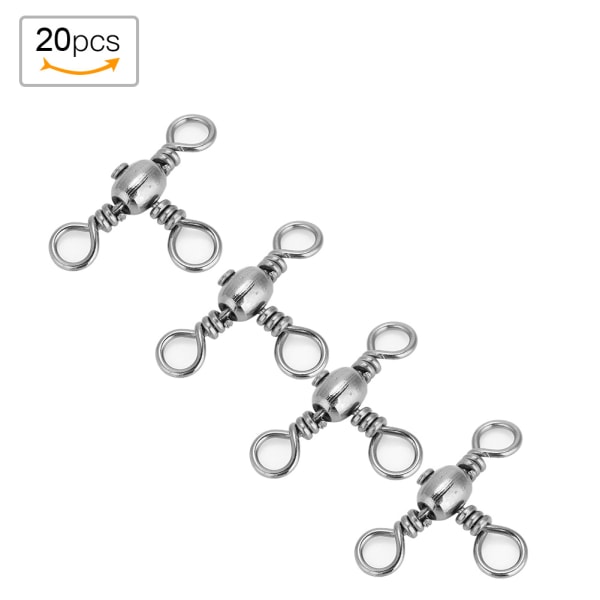 20 stk. Holdbare Fleksible Trevejs Rullesvirvler Triple Swivel Fiskekonnektorer (3#)