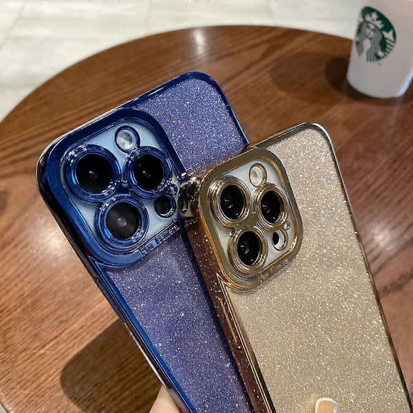 iPhone 12-deksel, glitrende luksuriøs fleksibel bling klar beskyttelse, kamerabeskyttelse støtsikkert TPU-telefondeksel for kvinner og menn