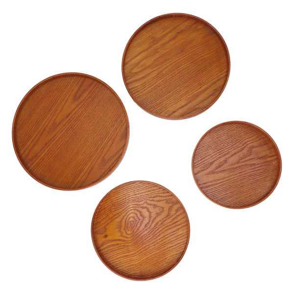 4 st träbricka halkfri spill proof hållbar säker multifunktionell rund serveringsbricka för restaurang mörkbrun