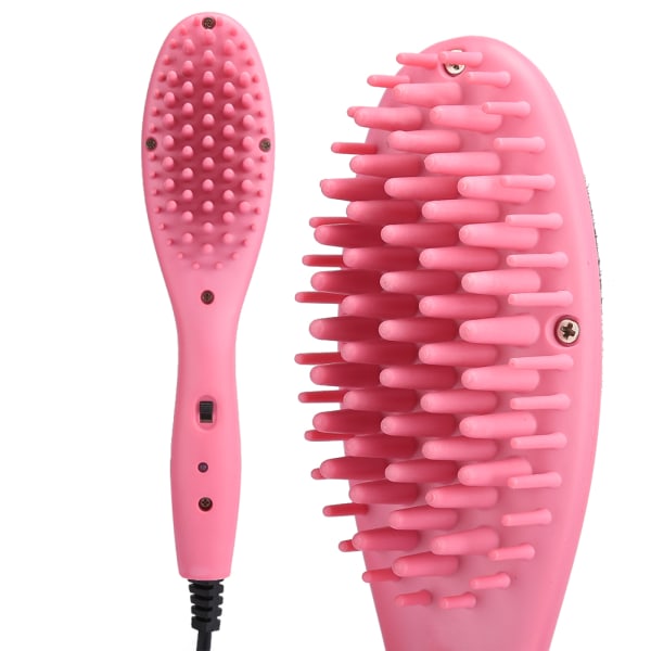 Mini Elektrisk hårbørste Hurtig opvarmning hårkam hår glatningskam Pink EU stik 220V
