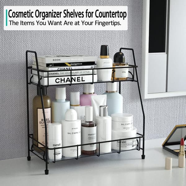 Spice Rack for Kitchen, Metal Spice Rack Organizer, Countertop Spice Storage, 2 Tier Organizer Shelf, Black