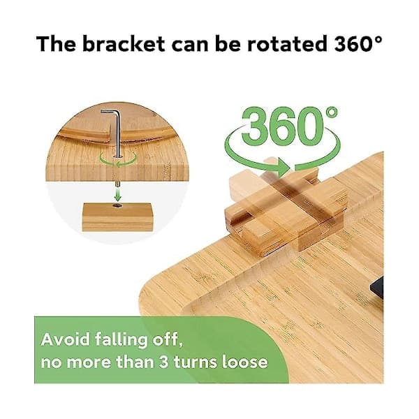 Kaffebrett i bambus – Clip-On sidebord for brede sofaer, sammenleggbart armlensbrett med 360° roterbar overflate