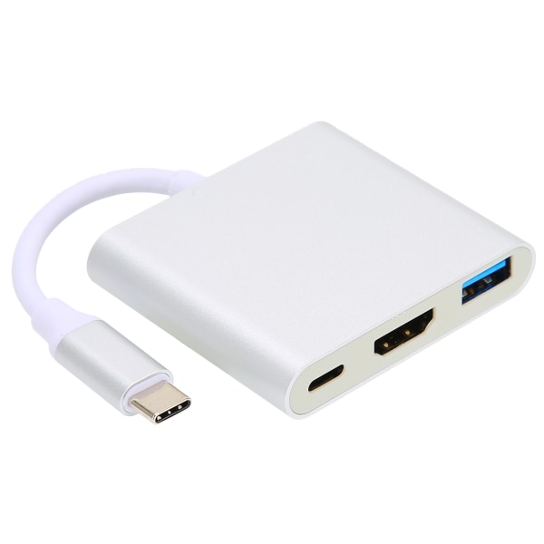 4K 3-i-1 TypeC-dokkingstasjon TypeC til HDMI-kompatibel USB PD MultiPort-adapter (sølv)