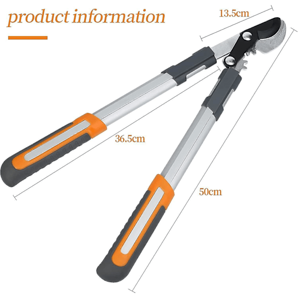 Vaihteellinen 50 cm:n oksasakset - Monipaksuusleikkausjärjestelmä, leikkaa paksuja oksia jopa 3 cm halkaisijaltaan, terävä SK5-terä