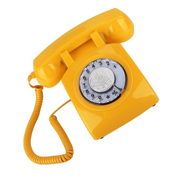 Retro Rotary Dial Telefon Vintage Fasttelefon Bordtelefon (gul)
