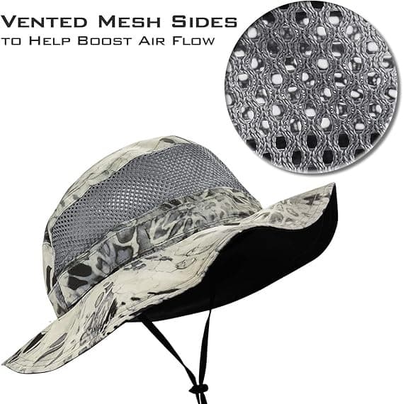 Sol Armis UPF 50 Boonie Hat - Solhat, Fiskehat, Strand- & Vandrehat, Paddling, Roning, Kajakhat, Sneleopard Sølv