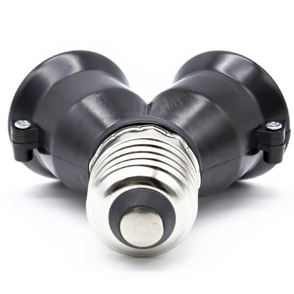 E27 Splitter Fatning | Dobbelt Base til Lamper | LED Pære Splitter | Maksimal Belastning 15W pr. Base | 2 i 1 | Sort