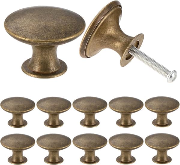 12-pak vintage chic antik messing køkkenskabsdørknopper, runde 30 mm