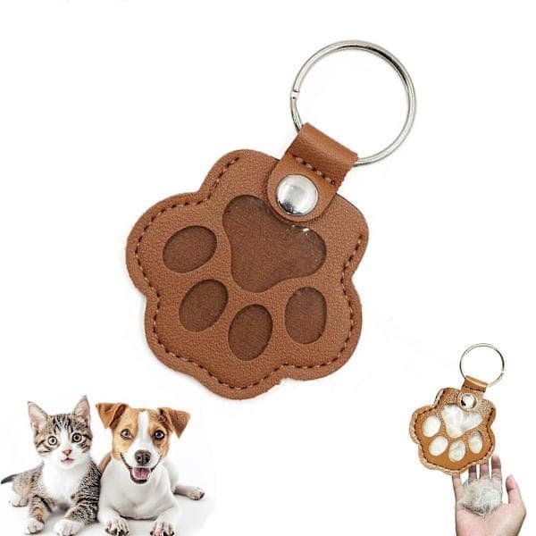 Nøglering til opbevaring af hundehår, Nøglering med læderpote til mindegave til kæledyrshår, Lysestage Light Brown