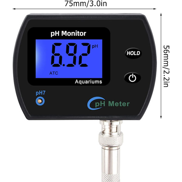 PH-måler - PH-måler Vandkvalitetsmonitor Tester LCD-display BNC-interface Probe til akvarier hydroponics (EU)