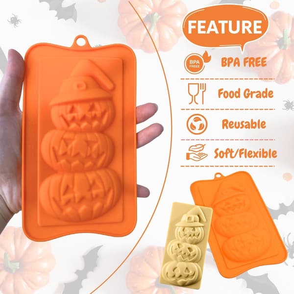 1 st Halloween silikoneforme til chokolade 3 græskar overlappende former forme til DIY chokolade, slik, gelé