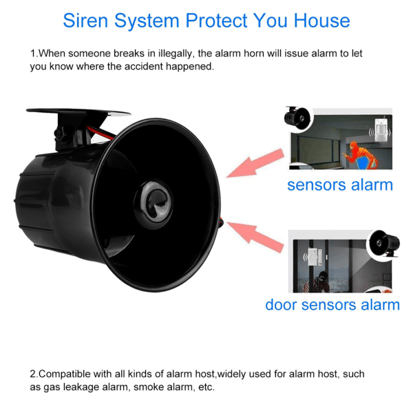 12V 110db Kablet Alarm Sirene Højttaler til Gaslækage Røgalarm