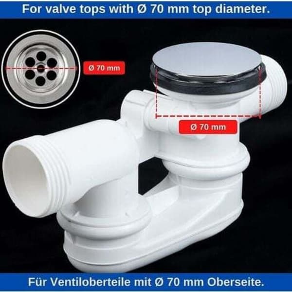 Bath Stopper, Ø 70 mm, with Double Seal, Adjustable Height, Universal Bath Plug, Sink Valve, Hardened Brass with Chrome Finish