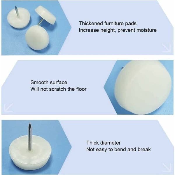 Store 20 mm Teflon-belagte glidepuder - med søm - flere farver