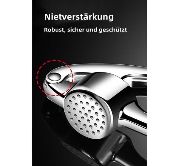 Hvidløgspresser i rustfrit stål med ergonomisk håndtag, let-at-trykke mincer, sølv