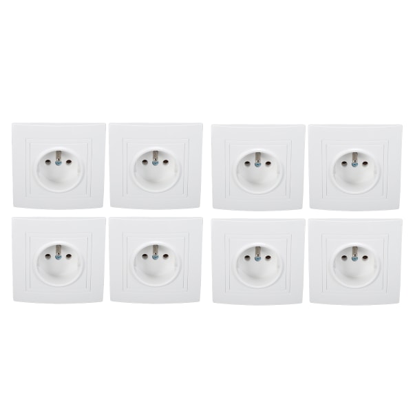 8 stk Fransk Standard Stikkontakt 16A 220V Veggmontert Stikkontakt for Hjemmekontor Hotell