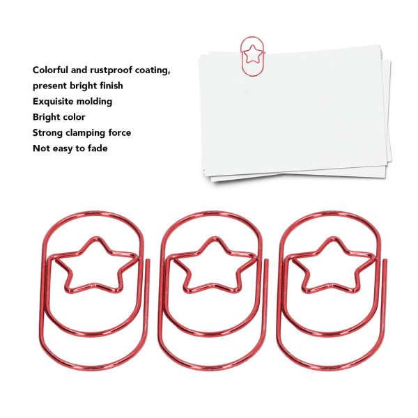 40 stk Fancy binders Star Style Rustproof Coating Multi Purpose Cute Paper Clips for Home School Office Rød