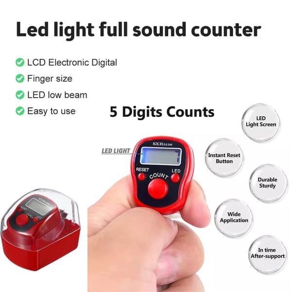 6-pack digital fingerdisk med LED, färgglad Tasbeeh Tasbih 5-siffrig disk med LED-ljus, bärring, individuell hård