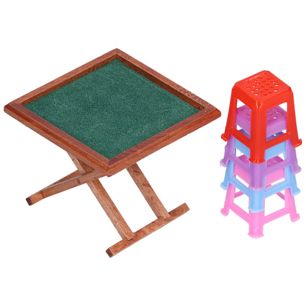 1:12 Dockhus Miniatyr Mahjongbord Hög Simulation Mahjongbord med Stol Mahjong Modell Dockhus Mahjongbord
