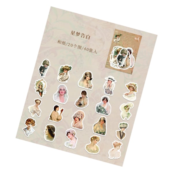40 ark vintage karakter klistremerker retro stil scrapbooking kunstjournal pynt klistremer DIY kunst håndverk stjernedrøm tilståelse